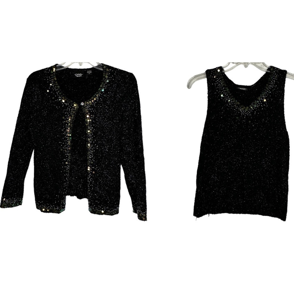 Vintage Christina Rotelli 2 Piece Metallic Black‎ Sweater Set